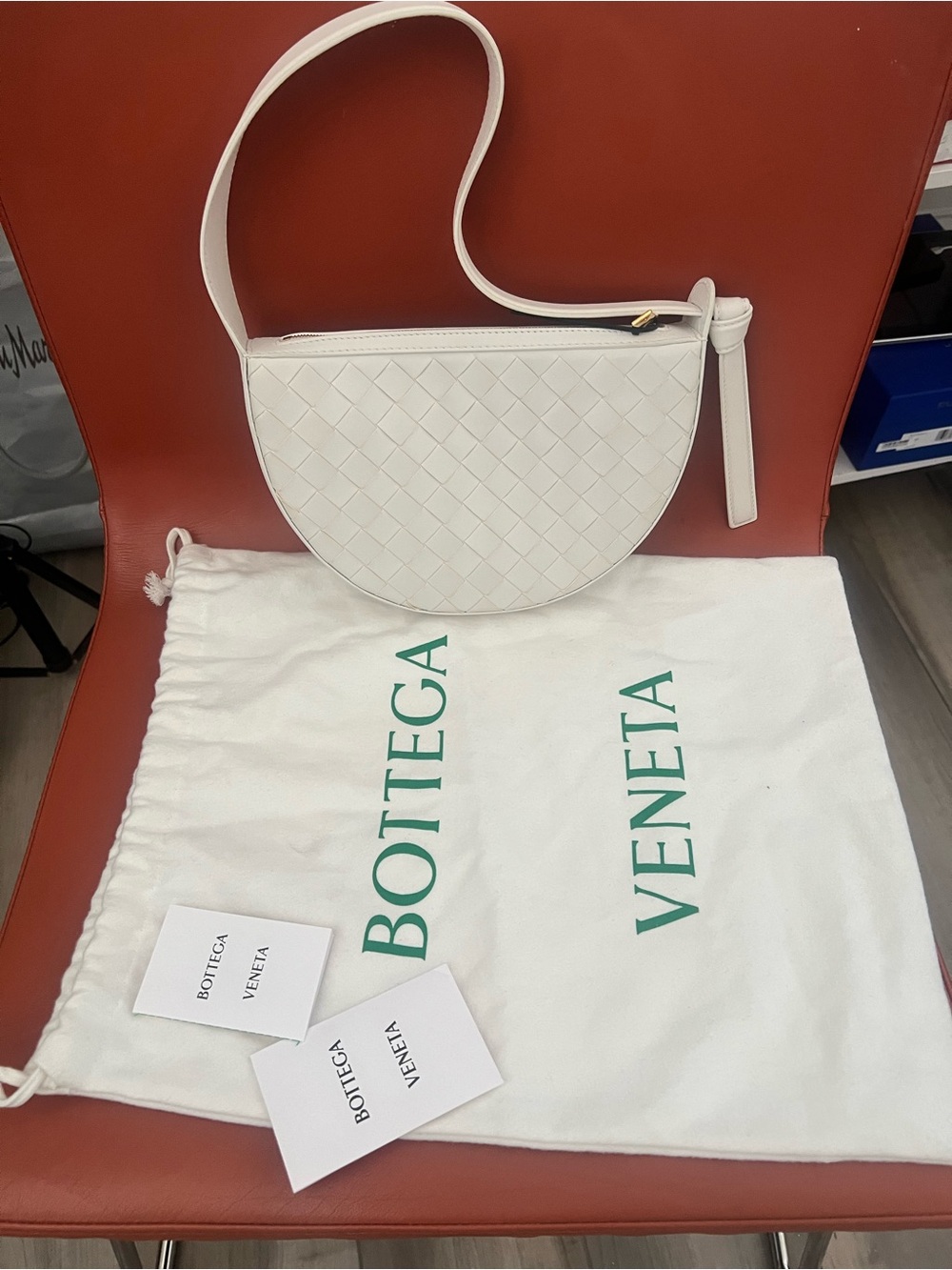 Bottega Veneta Cream Intrecciato Half-Moon Shoulder Bag